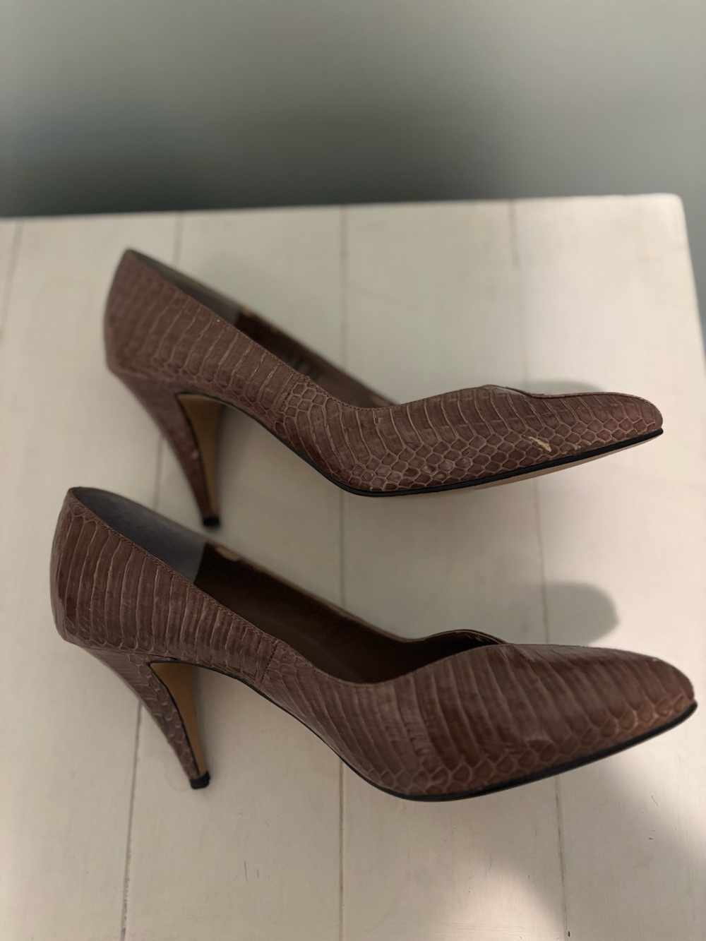Vintage Felipe Genuine Snakeskin Pumps 8 AA Brown Heels Original Box. - Picture 16 of 16